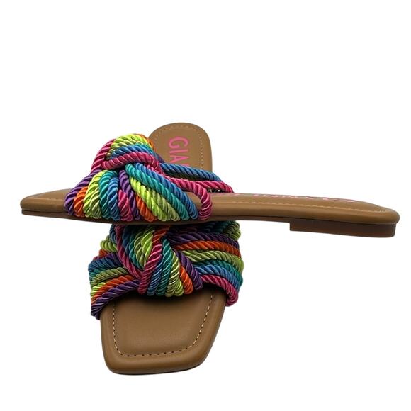 Gianni Bini Penni Rainbow Corded Knot Flat Sandals Size 5 - Picture 4 of 5